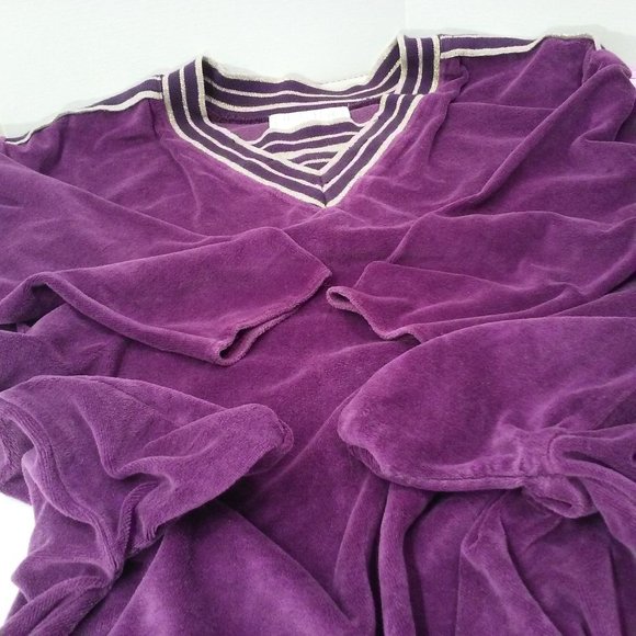 Vintage 90s Velour Loungewear Dress Pop-On Robe -S/M Metallic V-Neck Pockets - Picture 6 of 10